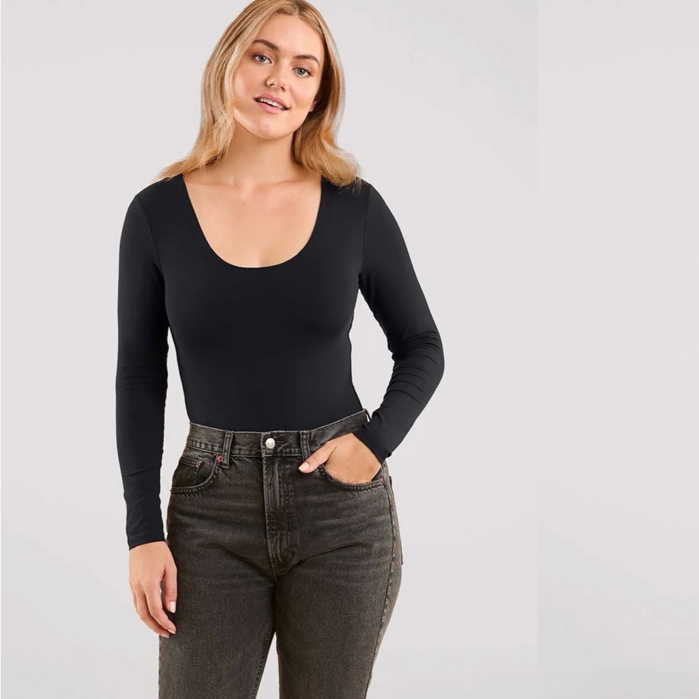 nuuds Black Long-Sleeve Scoop-Neck Bodysuit - Picture 3 of 3
